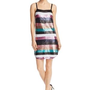 Bloomingdales Aqua Sequin Striped Mini Dress